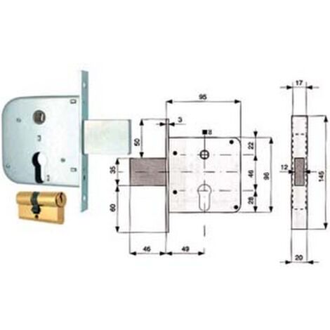 2PZ SERRATURA INFILARE CANCELLI CATENACCIO SCROCCO + QUADRO CILINDRO SAG. 133
