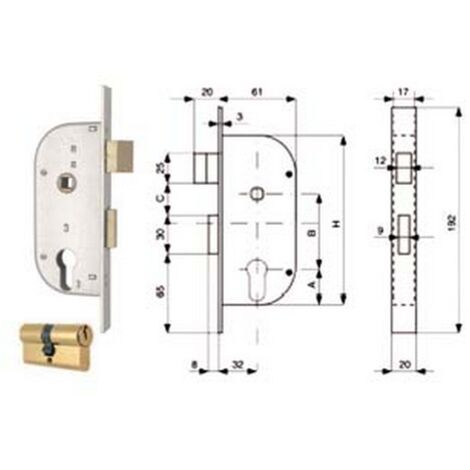 2PZ SERRATURA INFILARE CANCELLI MANDATE SCROCCO SEPARATO QUADRO CILINDRO SAG