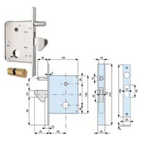2PZ SERRATURA INFILARE CANCELLI SCORREVOLI GANCIO+CONTROPIASTRA MM.130H 573 MM.