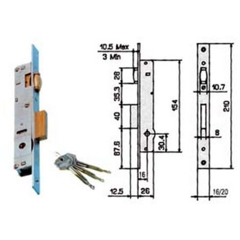 2PZ SERRATURA INFILARE MONTANTI CATENACCIO RULLO 902K mm16 90211116