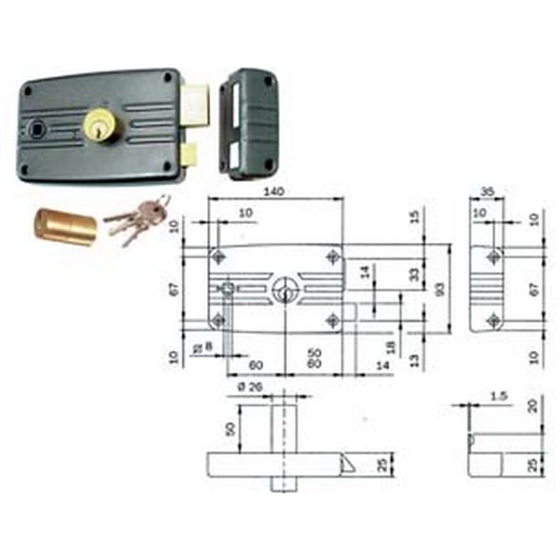 Image of Isé - 2PZ serratura porte ferro con quadro caten. e scrocco cilindro fisso senza al. 485/486 - MM.60 dx (485603)