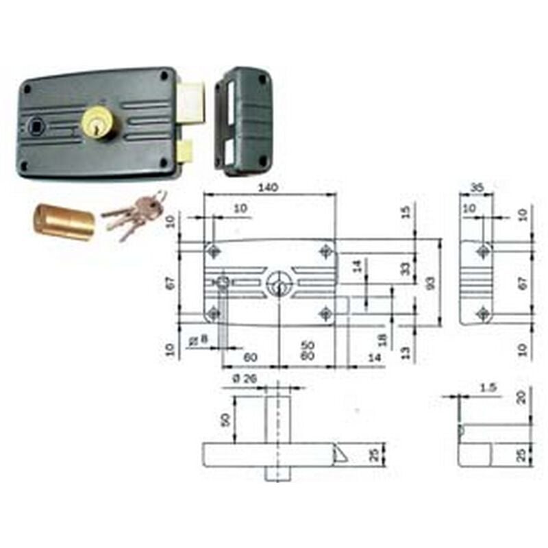 Image of 2PZ serratura porte ferro con quadro caten. e scrocco cilindro fisso senza al. 485/486 - MM.60 sx (486603)