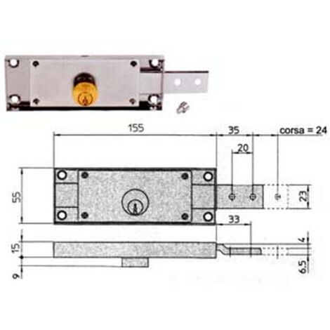 2PZ SERRATURA SERRANDA LATERALE CILINDRO FISSO TONDO DX mm155x15x55h. 8232.9