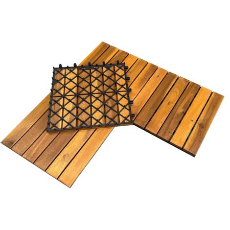 2qm Holzfliesen Balkonfliesen Holz Fliesen 30x30 cm - Balkonboden wetterfest aus Akazienholz - Terrassenfliesen mit Klicksystem für Terrasse Balkon (22 Stück = 1m²)