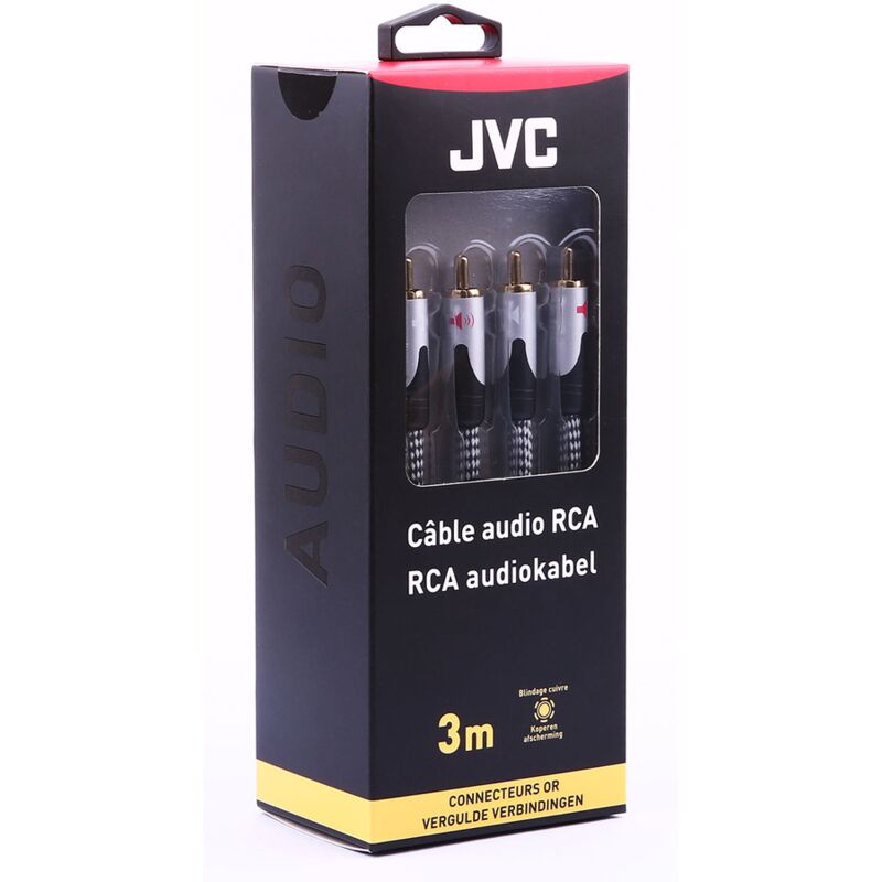 JVC - 2RCA cable m/m 3M Câble 2 rca mâle vers 2 rca mâle,Connecteurs plaqués or,Longueur 3 m
