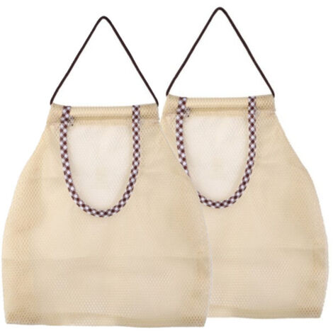 2Sacs de rangement individuels suspendus en filet pour organiser les fruits.