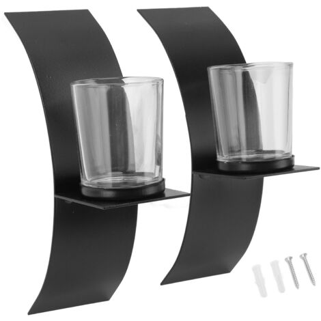 2Set Wall Mounted Candlestick Iron Three Dimensional Arc Design Candle Tray for Bedroom
