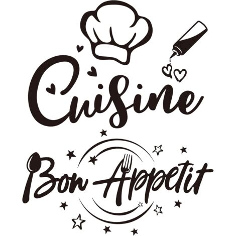 2Sets Wall Stickers Self Adhesive French Text Cuisine and Bon Appetit Quote Restaurant Dining Room Decoration Home Decal Wall Sticker DIY Painting Bedroom Living Room