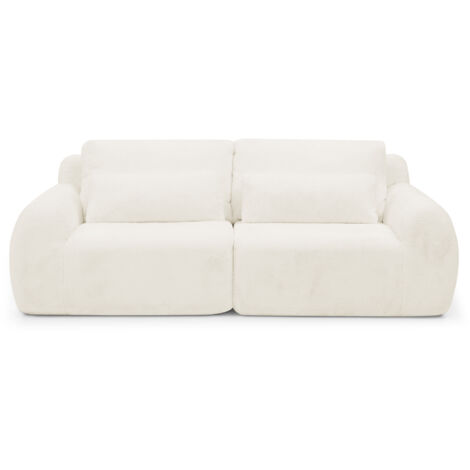 2‑Sitzer Sofa, weiches Kaninchenstil-Kunstfell, hohe Rückfederung, mit USB-Ladeanschluss und seitlicher Magazintasche, geeignet für kleines Wohnzimmer, Wohnung, Arbeitszimmer und Schlafzimmer, Beige