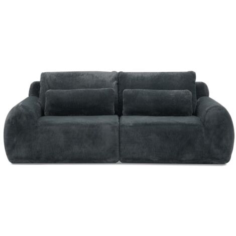 2‑Sitzer Sofa, weiches Kaninchenstil-Kunstfell, hohe Rückfederung, mit USB-Ladeanschluss und seitlicher Magazintasche, geeignet für kleines Wohnzimmer, Wohnung, Arbeitszimmer und Schlafzimmer, Gray