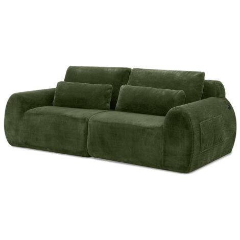 2‑Sitzer Sofa, weiches Kaninchenstil-Kunstfell, hohe Rückfederung, mit USB-Ladeanschluss und seitlicher Magazintasche, geeignet für kleines Wohnzimmer, Wohnung, Arbeitszimmer und Schlafzimmer,Green
