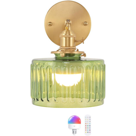 2Stk Vintage Wandleuchte Batterie Betrieben Geriffeltes Transparentglas, Kabellose LED Wandlampen mit Fernbedienung, Dekorative Beleuchtung für Schlafzimmer Bett Flur Eingang