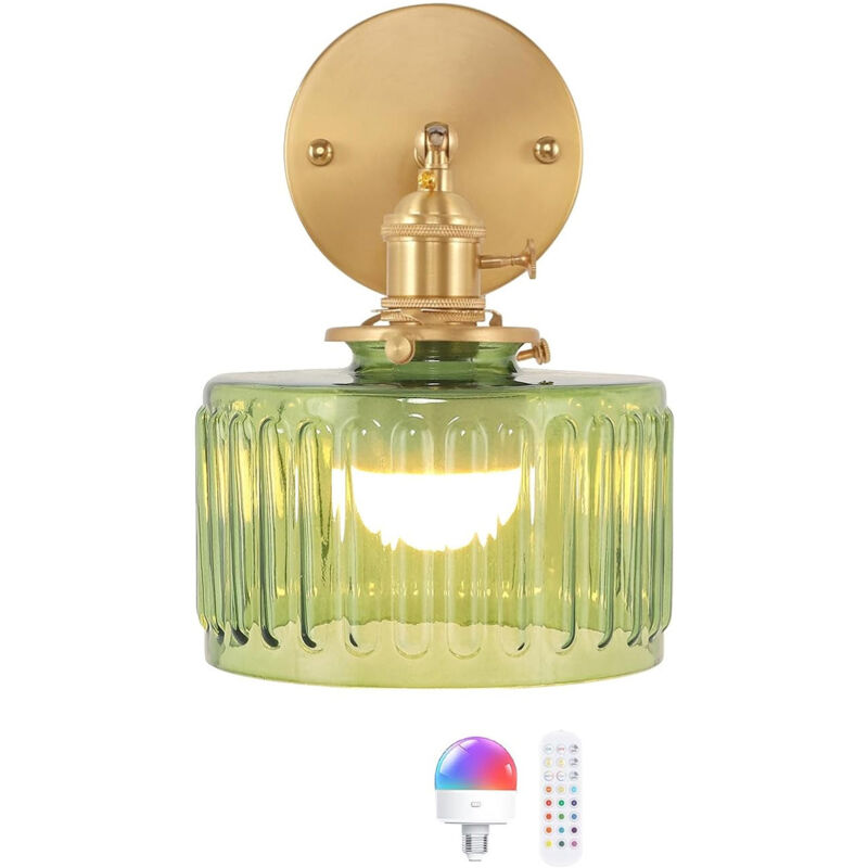 2Stk Vintage Wandleuchte Batterie Betrieben Geriffeltes Transparentglas, Kabellose LED Wandlampen mit Fernbedienung, Dekorative Beleuchtung für