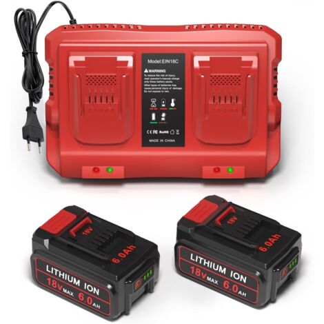 BISOFF 2Stücke 6,0 Ah Akkus und Twincharger für Power X-Change. Ladegerät-Kit- und Akku Ersatz für Einhell Akku und Power X-Change