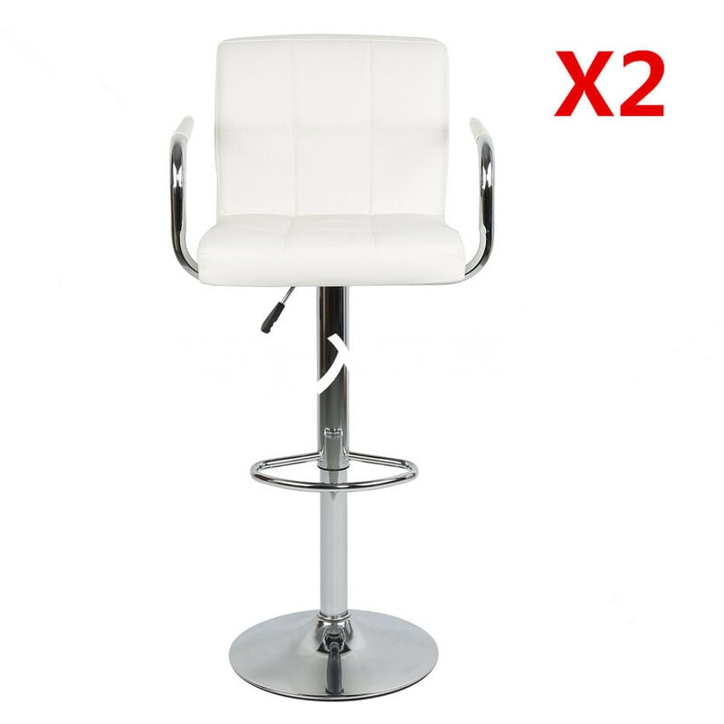 2Tabouret de bar 360° hauteur réglable blanc avec accoudoirs bien rembourré en similicuir