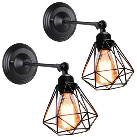 2tlg Metallkäfig Wandleuchte Antike industrielle Wandleuchte Minimalistischer Diamant Kronleuchter für Schlafzimmer Cafe Office 20*27cm
