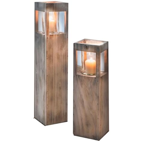 2tlg. Set Windlicht-Säule "Shabby-Charme"&nbsp105441+105442