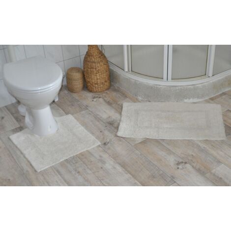 2tlg.Badgarnitur Badematte Badläufer Läufer Vorleger WC-Garnitur Badteppich - creme