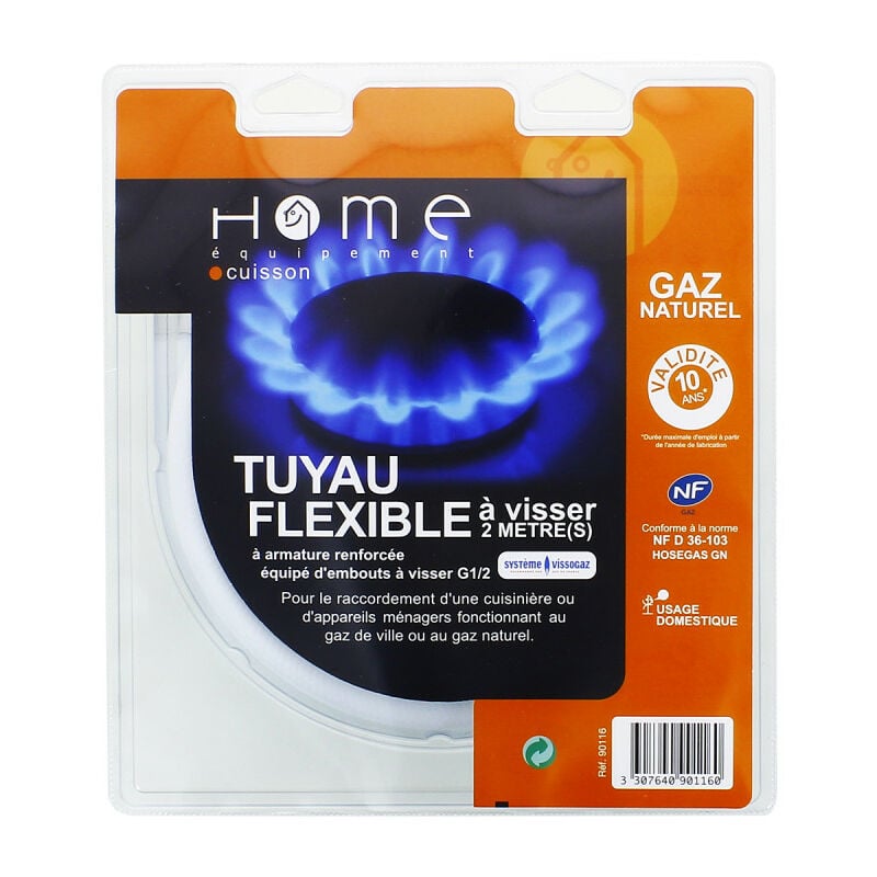 Tuyau gaz naturel 2m validité 10 ans pour Cuisiniere et Plaque de cuisson 90116 pour Cuisinière