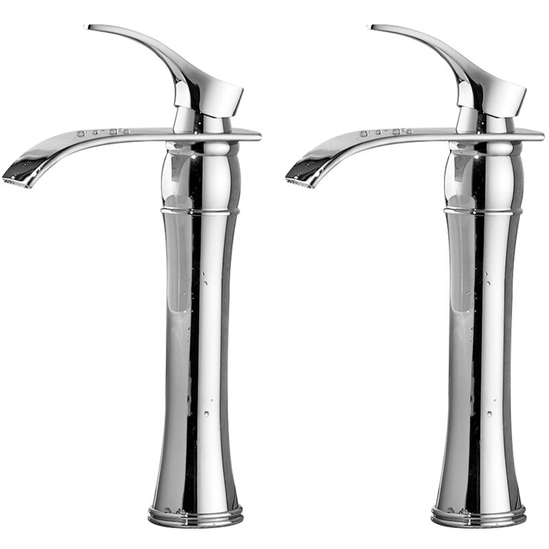 Auralum - 2× Unique Robinet de Lavabo Rond avec Haut Bec Mitigeur en Casacade à Bec Allongé pour Salle de Bain