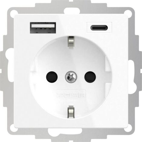 2USB 2U-449511 1 parte presa contatto di terra con uscita di ricarica USB, Protezione per i bambini, VDE IP20 Bianco pu