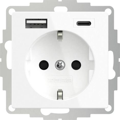 2USB 2U-449528 presa contatto di terra con uscita di ricarica USB, Protezione per i bambini, VDE IP20 Bianco puro (seta