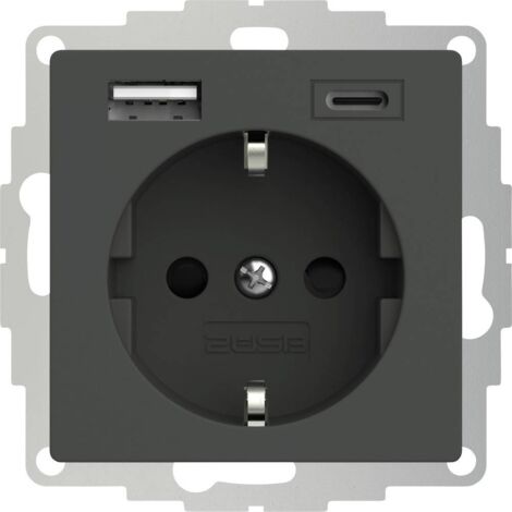 2USB 2U-449542 presa contatto di terra con uscita di ricarica USB, Protezione per i bambini, VDE IP20 Antracite