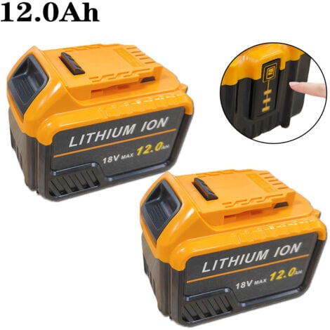 MAWIRON 2x 12.0Ah Batteries,Powerful Replacement Battery For Dewalt DCB184-XJ XR Lithium-Ion Battery DCB180 DCB181 DCB182，with LED indicator，Compatible With Dewalt Tool & Charger