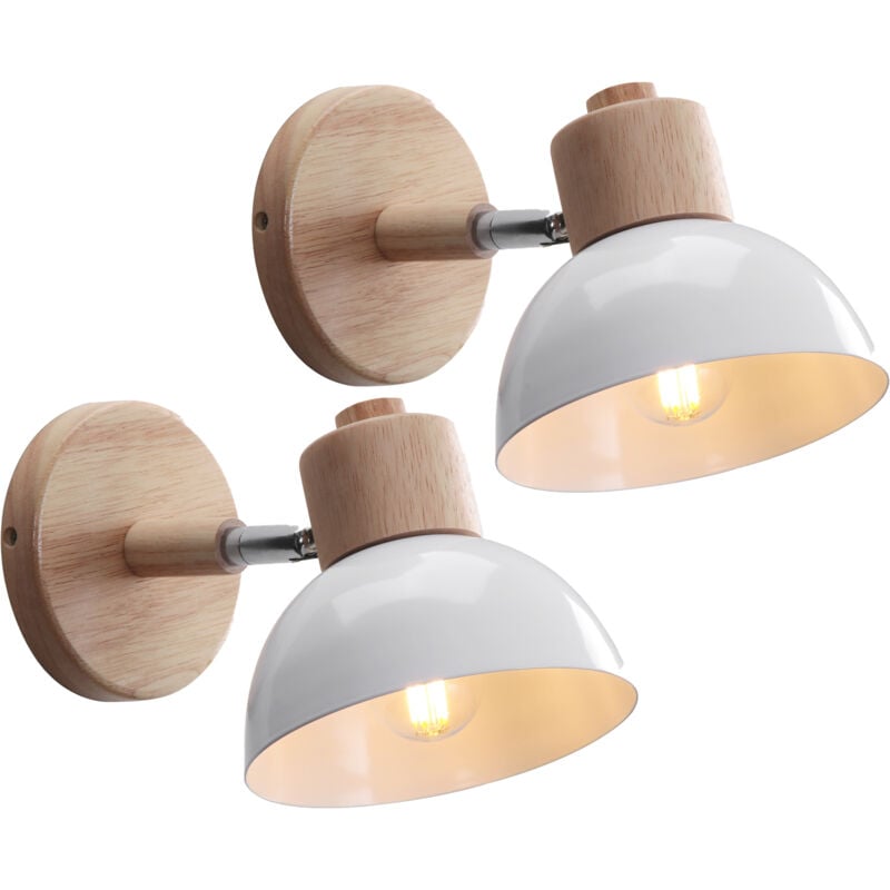 Norcks - 2X) Ø15CM Applique Murale Rétro Moderne Applique Murale En Bois Et Métal Lampe Murale Nordique Simple, Angle Réglable, (Blanc) E27