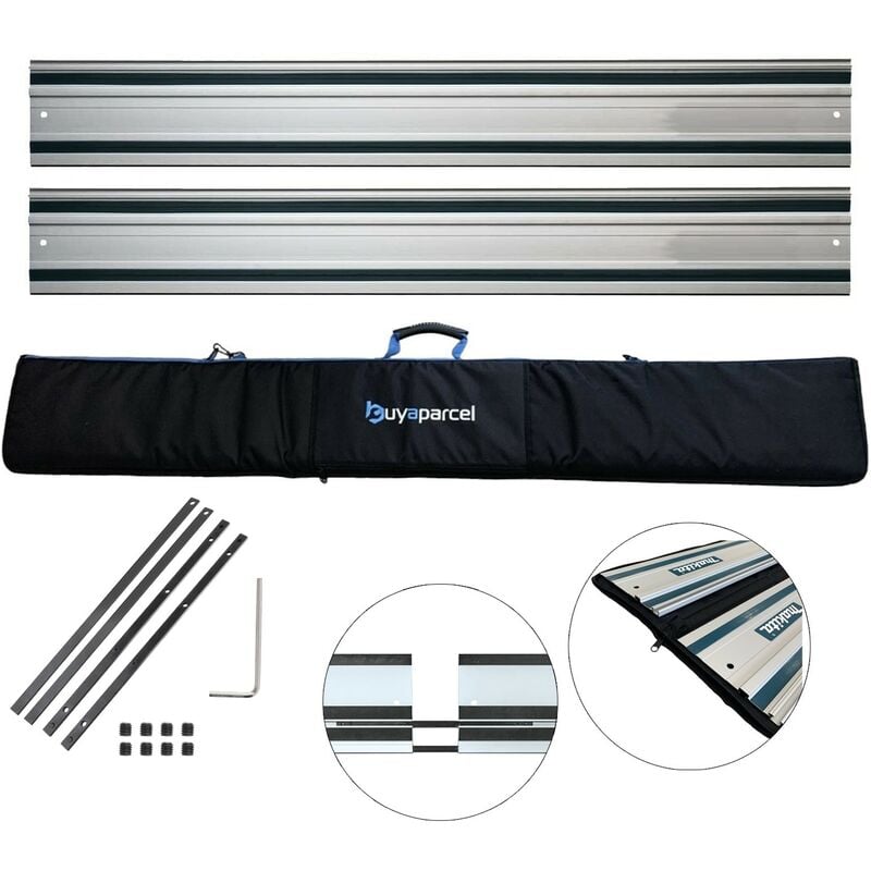 2x 1.5m Guide Rail for Festool Milwaukee Plunge Saws + Carry Bag + 2 Connectors
