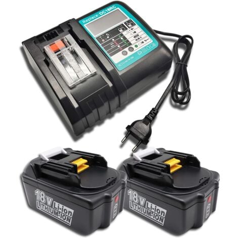 POWERWINGS 2x 18 V 5,0 Ah Li-Ion Akku für Makita BL1850B mit Ladegerät DC18RC DC18RA 3A, für Makita BL1860B BL1860 BL1850 BL1840 BL1830 BL1830B BL1815 BL1845 BL1835 LXT DMR107 DMR108 Akku