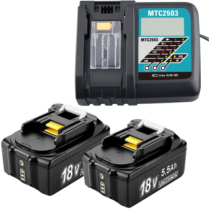 2X 18V 5.5Ah pour Makita batterie LXT 18V BL1850B +DC18RF chargeur compatible avec BL1860 BL1860B BL1850 BL1850B BL1840 BL1830 BL1820 LXT400 DC18RA