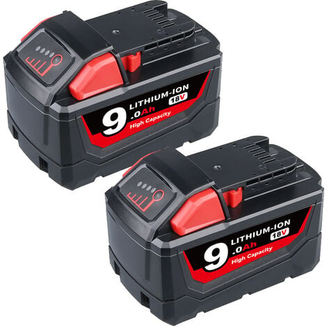 PDSTATION 2X 18V Pour Milwaukee M18 Batterie M18B6 XC 18V 9.0Ah Li-Ion 48-11-1860 48-11-1852