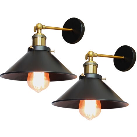 AXHUP (2x) Ø22cm Metal Iron Wall Lamp Black Industrial Ceiling Light Retro Wall Sconce Vintage Wall Light