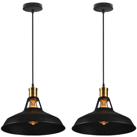 2X Ø27CM Lámparas De Colgar Industrial Lámparas De Colgar Antigua Lámparas De Colgar Retro (Negro) Lámpara De Techo De Metal Colgante Vintage