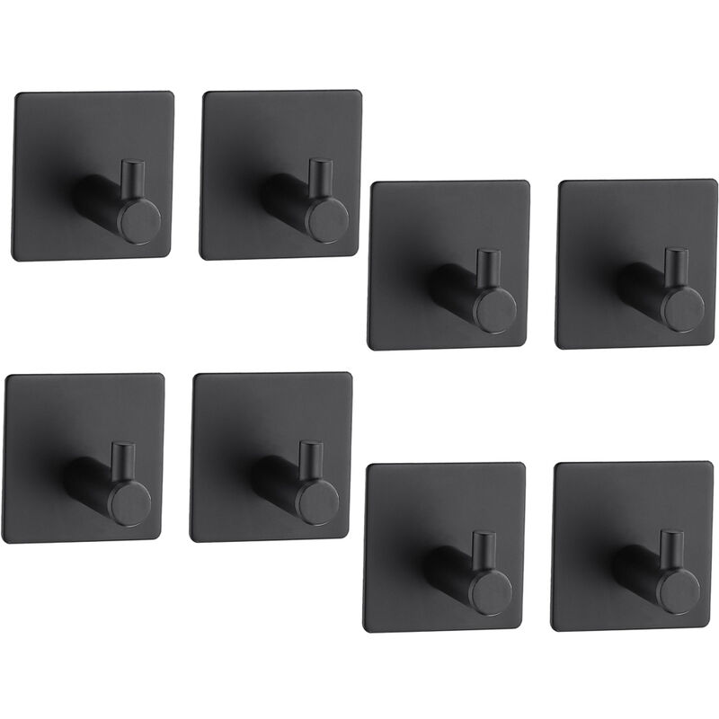 2x 4 piezas Gancho adhesivo Negro, gancho de pared de baño de acero inoxidable , Toallero con cinta, hogar y oficina, autoadhesivo - Auralum
