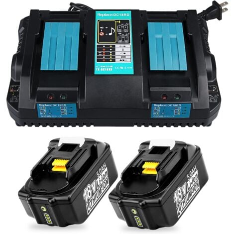 PDSTATION 2X 5.0Ah 18V Li-Ion Ersatzakku für Makita BL1860B + 3.5A 14.4V-18V DC18RD Ladegerät für Makita Akku 18V BL1860B BL1860 BL1850B BL1850 BL1840 BL1830 BL1815 (5.0Ah+Ladegerät)