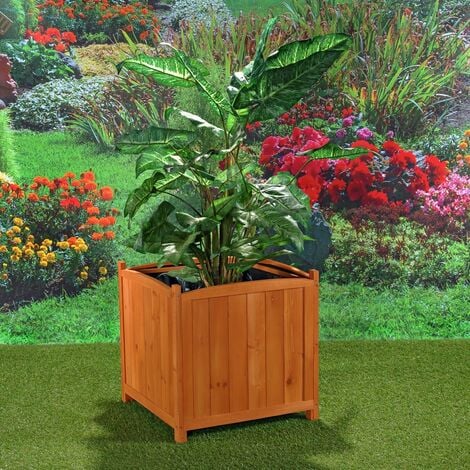 2x 50cm Garten Blumenkübel aus Holz Pflanzkasten Blumentrog Übertopf eckig NEU