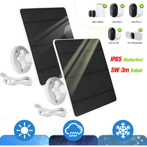2x 5W Panneau Solaire 5V- IP65- 360° pour Batterie de Caméra de Sécurité Extérieure, pour Arlo Pro 3/4/5S, Ultra/Ultra2 et Pro 3 Floodlight, Charge Magnétique, Câble 3m