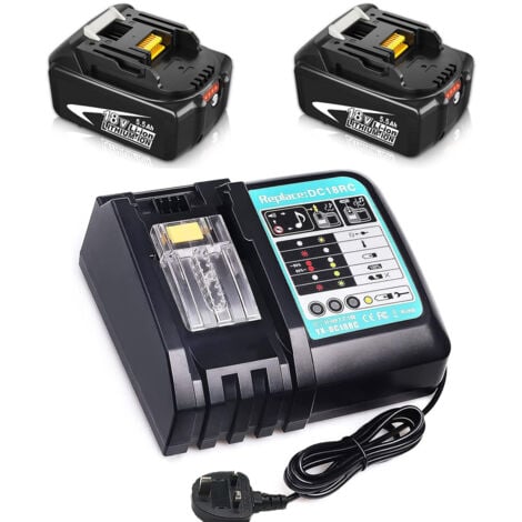 TEETOK 2x 8,0Ah Li-Ion Akku,mit Schnellladegerät DC18RC/DC18RA/DC18SD kompatibel mit Makita 14,4V-18V Li-Ion Schiebeakkus, Ersatzladegerät für Akku BL1815 BL1830 BL1840 BL1850