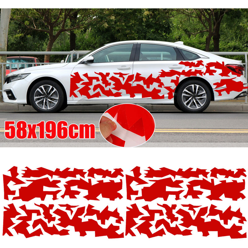 Image of Insma - 2x Adesivi laterali per auto 196x58cm Impermeabili per auto, camion, barche, moto e qualsiasi altra superficie liscia (Rosso)
