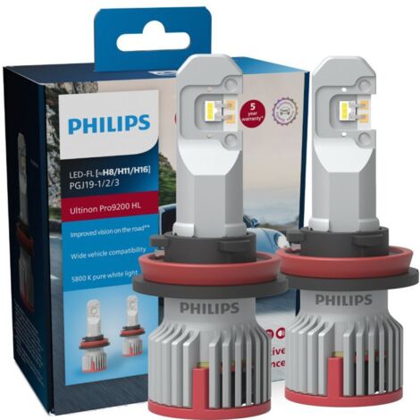 2X AMPOULES H8 H9 H11 H16 LED ULTINON PRO9200 12 24V PHILIPS 5800K +400% 11366U92X2