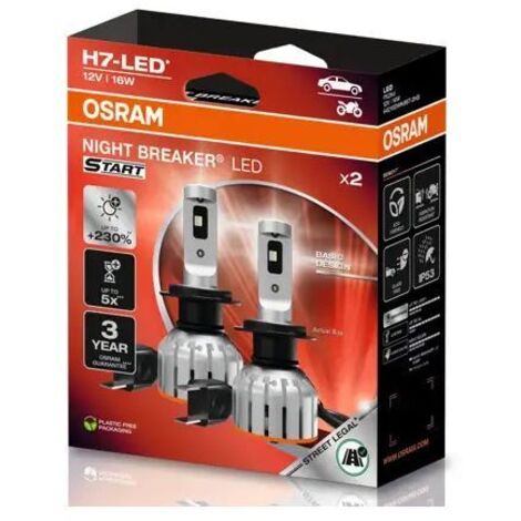 2X AMPOULES LED H7 OSRAM NIGHT BREAKER® LED START 12V – 16W – HOMOLOGUÉES ROUTE – GARANTIE 4 ANS – 64210DWNBST-2HB