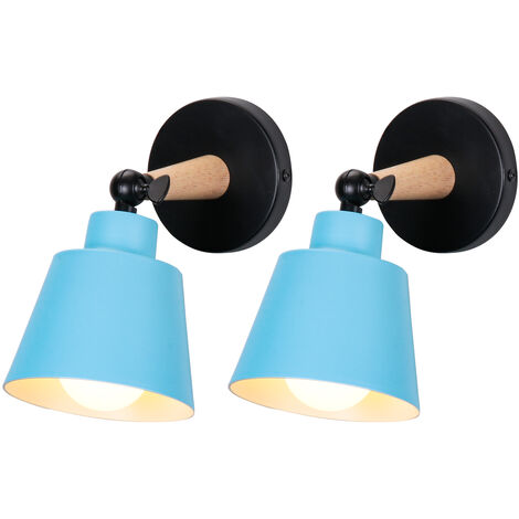 2X Aplique de Pared, Moderno Lámpara de Pared con Pantalla de Medera y Metal, Iluminación Art Decor Luz E27 para Dormitorio Cocina Comedor Cafe (Azul)