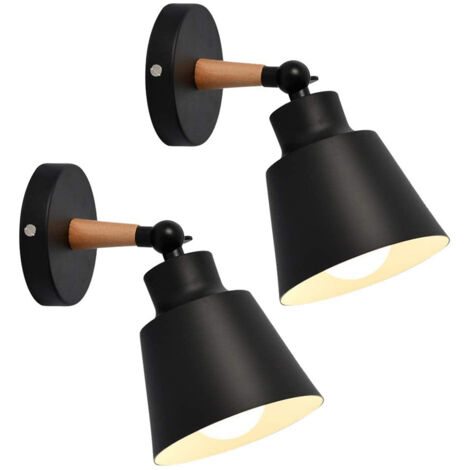 2X Aplique de Pared Vintage E27 Metal Hierro Lámpara de Pared Ángulo Ajustable para Comedor Salón Dormitorio Pasillo Bar (Negro)