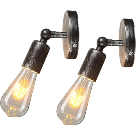 2X Applique da Parete Industriale Metallo Ferro Lampada da Parete E27 Retrò per Camera da Letto Soggiorno Corridoio Sala da Pranzoa, Grigio Argento