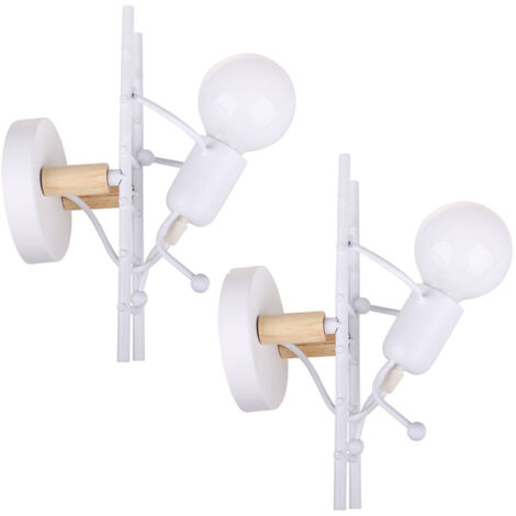 2x Applique de Pared Creativa Pequeñas de Hierro Lámpara de Pared Industrial Interior para Habitación Infantil Bar Dormitorio Cocina , Blanca