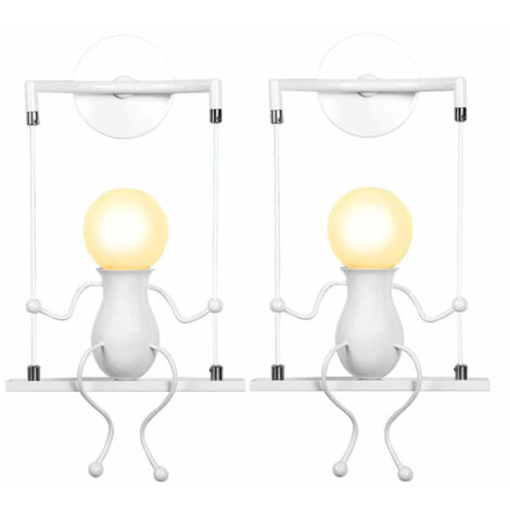 2x Applique de Pared Simple Moda Columpio Niños Lámpara de Pared Mur Moderna Figuras de Hierro para Salón Dormitorio (Blanca)