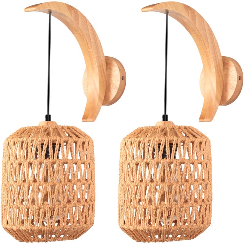 2X Applique Murale Cage Intérieure Lampe Murale Rétro Lampe Murale Tissée En Corde De Chanvre Applique Murale Moderne Pour Chambre Salon Cuisine Café