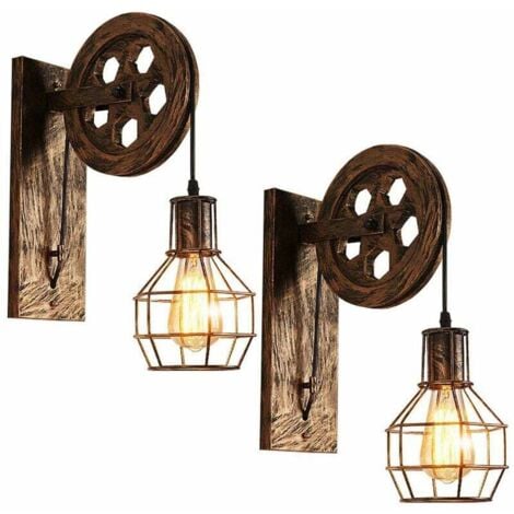 STOEX 2x Applique Murale Industrielle Poulie Vintage Lampe de Mur Luminaire Intérieur pour Chambre Salon Restaurant,Laiton
